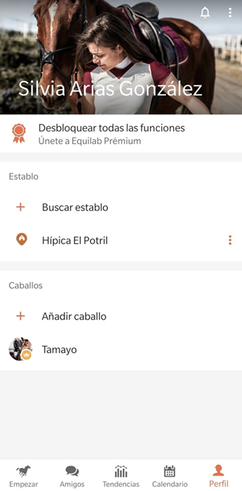 vista del perfil en la app de equilab