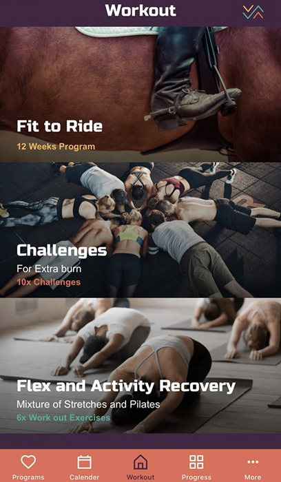 Pantallazo de las apps ecuestres de entrenamiento para el jinete y amazona Heels Down Fitness